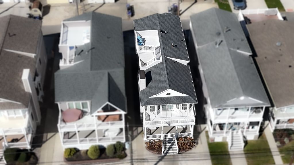 Aerial view of roof inspection on South Jersey home